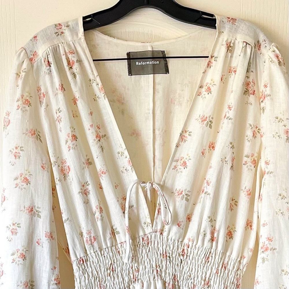 Reformation Chantal Dress Floral Linen Geraldine White Maxi Size XL NWT - Picture 5 of 9
